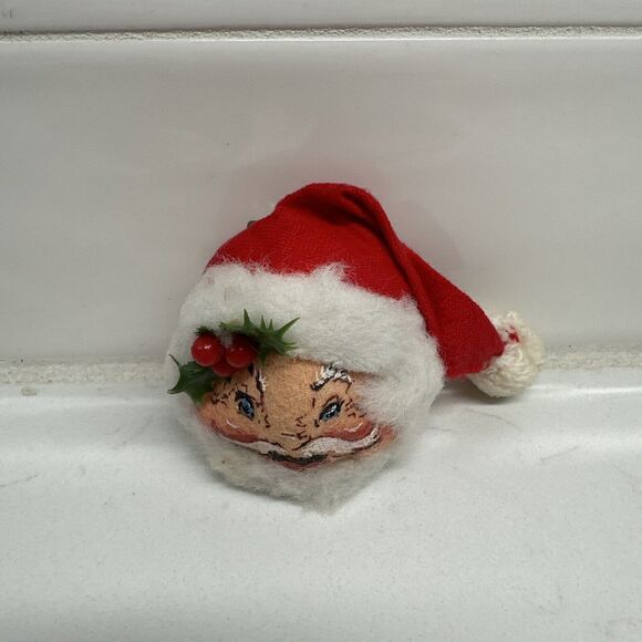 Vintage Santa Head Pin 1965 Cloth Brooch Christmas Gift Ugly Sweater Analee - Picture 2 of 10